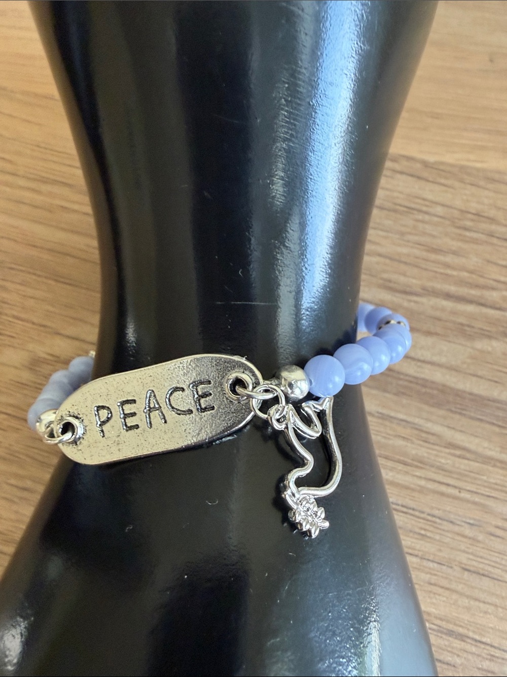 HAND CRAFTED BLUE AGATE PEACE BRACELET Dove Charm Beaded Stretch Jewelry - Picture 7 of 9